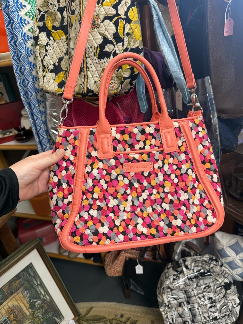 Vera Bradley Coral Multi-Spot Quilted Satchel